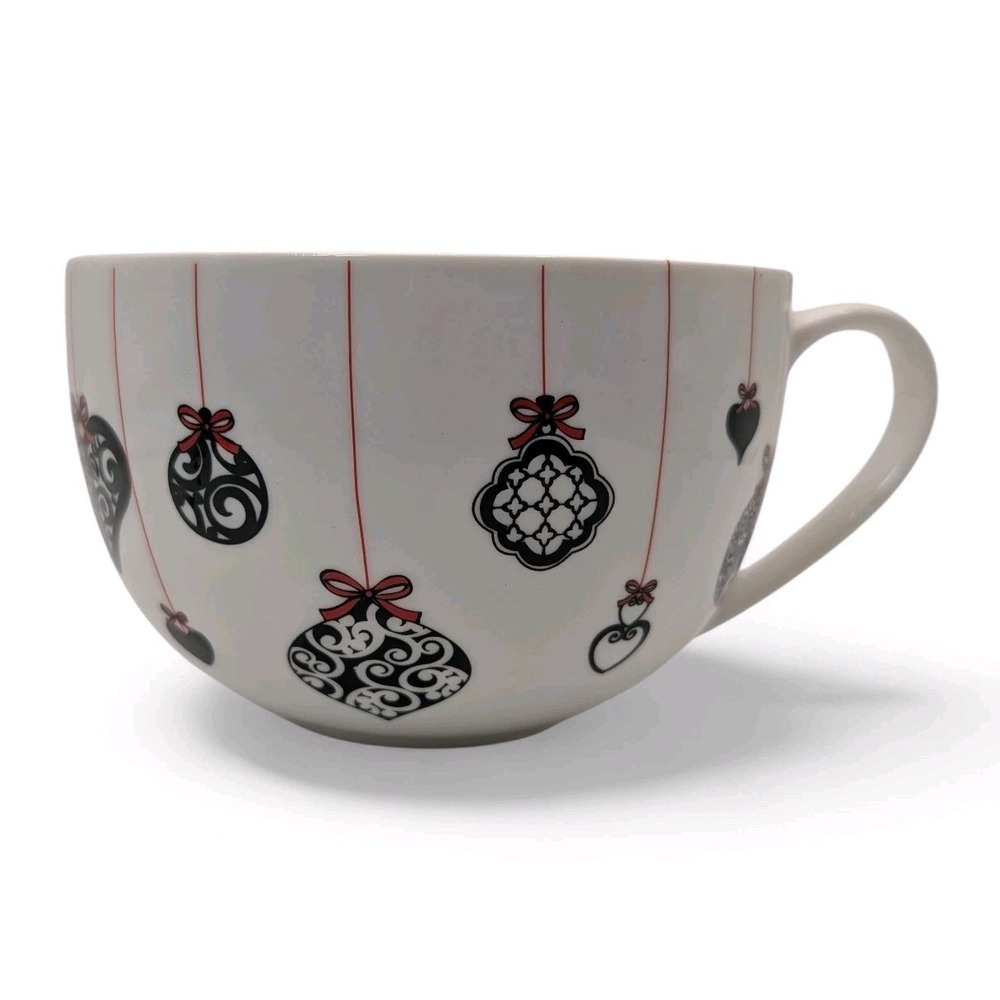 Brighton Coffee Mug Christmas Ornamants White Red Black Sixteen Ounces Retro - Picture 2 of 11